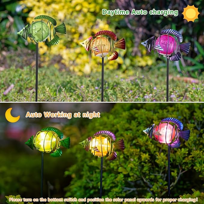 Outdoor Garden Solar Lights,3Pack Decorative Solar Lights for Garden Decor, Tropical Fish Backyard Decor,Led Solar Lights with Stakes for Yard Landscape Patio(21.3''H) SATHGA