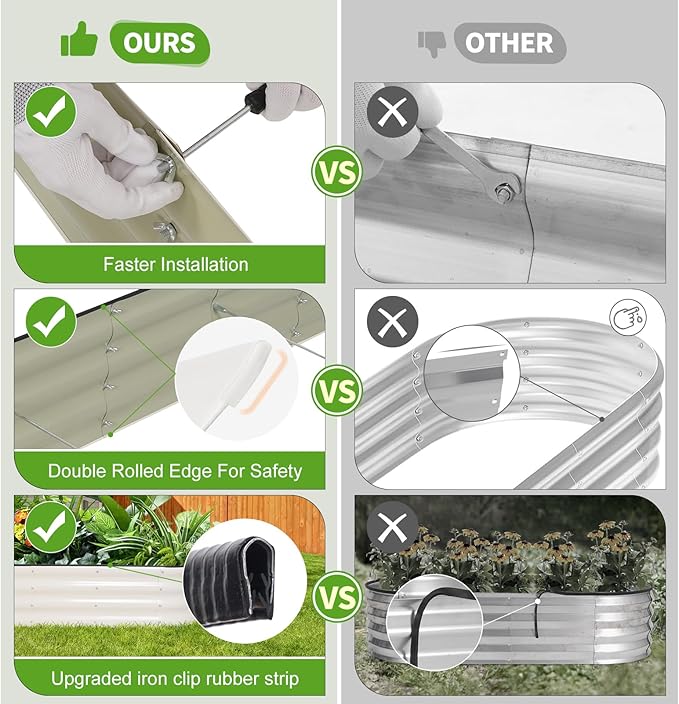 Galvanized Raised Garden Bed - 8x2x1FT Metal Planter Boxes Outdoor | Oval Steel Raised Bed Kit for Gardening with Protective Tape, Bracing Rods, Gloves for Vegetables, Flower, Herb (White) Permade