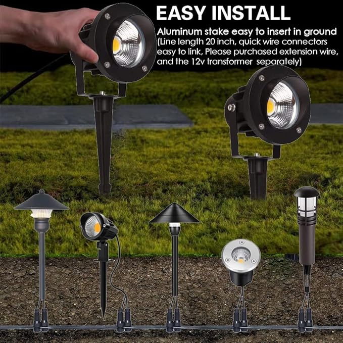 EAGLOD 20W Led Spotlights Outdoor Landscape Lights,Low Voltage Led Landscape Lighting, 12V ~24V AC/DC Waterproof Landscape Spotlights with Stake for Tree Flag Lights 3000K Ultra Warm White (4Pack) EAGLOD