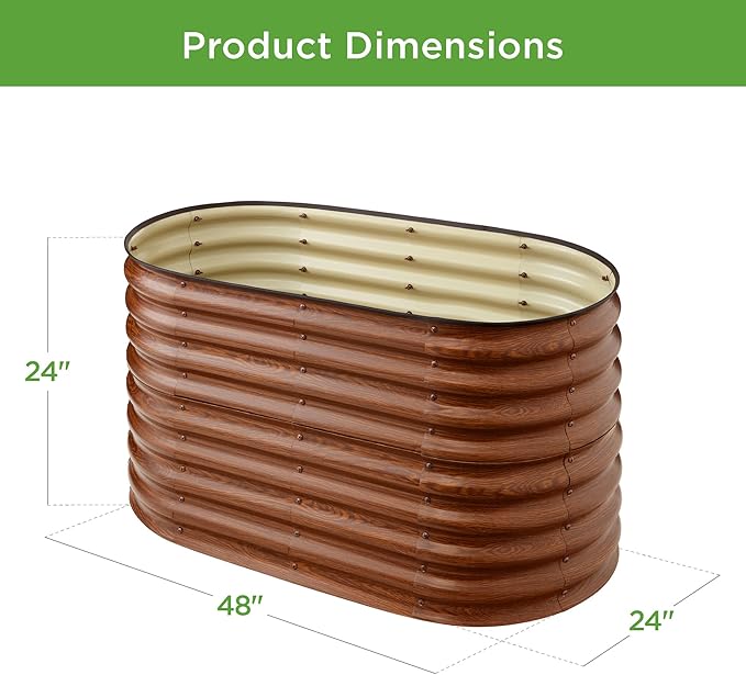 Best Choice Products 4x2x2ft Outdoor Metal Raised Garden Bed, Oval Deep Root Planter Box for Vegetables, Flowers, Herbs, and Succulents w/ 101 Gallon Capacity, Rubber Edge Guard - Wood Grain BestChoiceProducts
