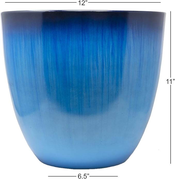 Gardener Select (EPR12-204) Large Egg Shaped Planter - Modern Indoor & Outdoor Decorative Flower Pot/Box (12 Inch, Blue Flower) GardenerSelect