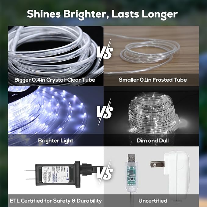 50FT 360 LED Waterproof Rope Lights Outside with Remote, 8 Modes and 4 Brightness Tube Lights for Christmas, Bedroom, Patio, Garden, Indoor Outdoor Decoration (Cool White) Soiarllt