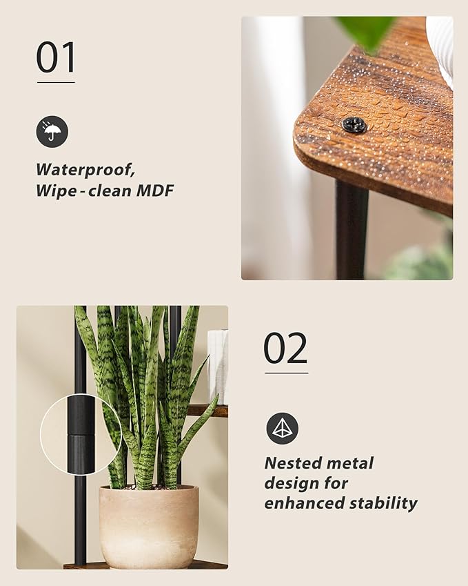 Tall Plant Stand Indoor 4 Tiered Plant Shelf for Multiple Plants Coner Shelf Stand Wood Plant Stand Metal Shelving for Living Room Bedroom Balcony Patio Brown Oak Gentingbro