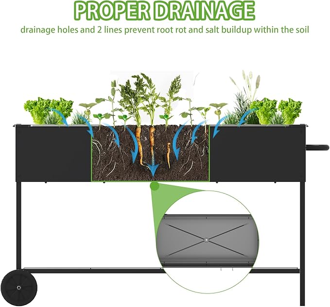 51 × 26 × 31.5 Inches Raised Garden Bed with Legs/Storage Shelf, Mobile Planter Box for Outdoor Plants, Elevated Garden Bed for Backyard, Balcony, Black Rootora