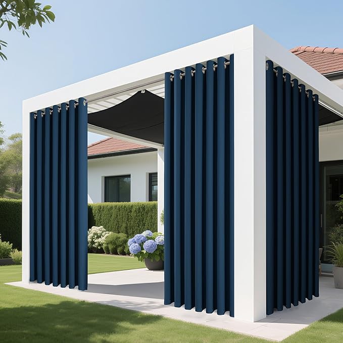 Joydeco Blackout Patio Sliding Door Curtains 96 Inches Long, Grommet Privacy Room Divider Curtains, Extra Wide Thermal Blackout Drapes for Bedroom Living Room (Navy Blue, 80Wx96L, 1 Panel) JOYDECO