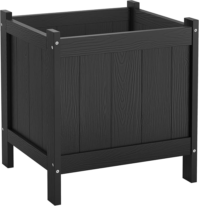 LUE BONA Outdoor Plant Pots, 13.7" x 12.5" x 14.5" HDPS Flower Pots with Drainage Holes, Outdoor Planters Boxes for Outdoor Plants - Porch Patio, Garden or Entryway, Black LUEBONA