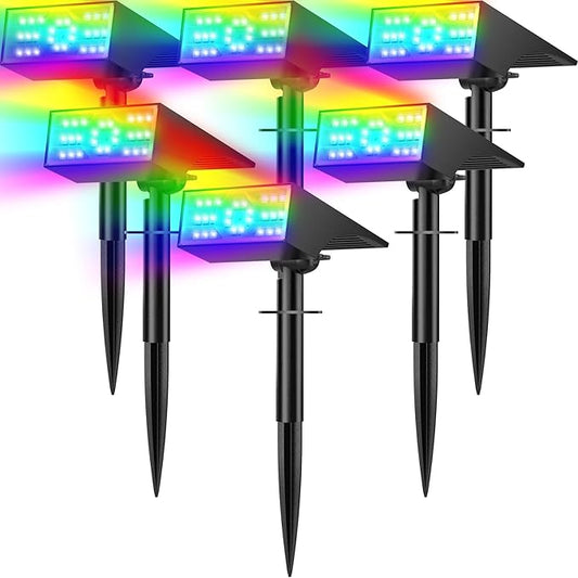 Solar Color Changing RGB Spot Lights Outdoor, 6 Pack/7 Lighting Modes Multicolor Outdoor Lights for Yard Waterproof IP68, Halloween Christmas Solar Landscape Powered Lights Garden Pathway Katipeal