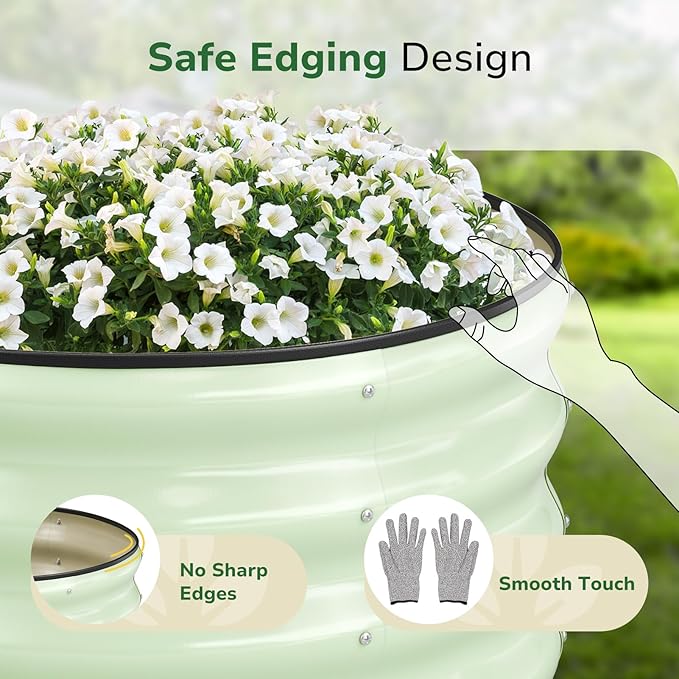 GreatBuddy 2x2x1 ft Round Galvanized Raised Garden Bed, Easy-Assembly Raised Bed with Anti-Cut Gloves & Tools, Rust-Proof Garden Bed for Outdoor, Vegetables, Herbs, Small Trees, Green GreatBuddy