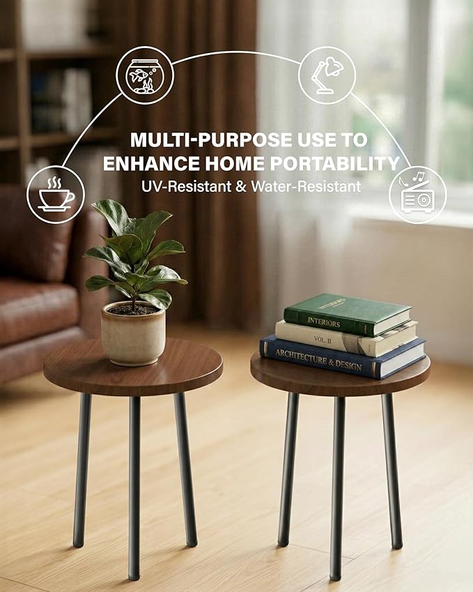 Plant Stand Indoor 14'': Indoor Plant Stand 2 Pack Metal Plant Table - Wood Plant Stool Outdoor Small Round Side End Table Mid Century Modern Decor - Home Decor SAKSUNFORYOU