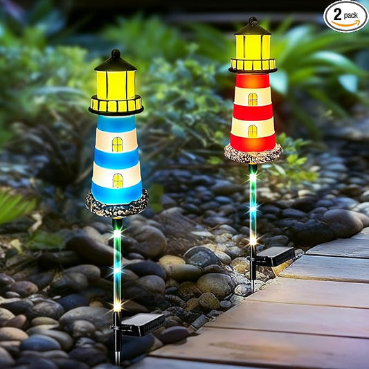 Solar Lights Outdoor 2 Pack, Solar Garden Lamps, Outdoor Decorations, Garden Decorative lamp in The Shape of a Lighthouse, a Unique Gift for Women, a Gift for Grandmother BEIDOULUSOLARLIGHTS