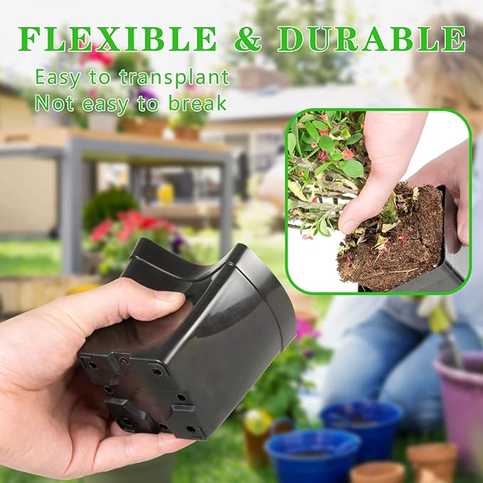 June Fox Square Nursery Pots 3.3 Inches Flexible Plastic Seedling Pots Square Pots for Plants, Succulent, Flower, Pack of 100, with 100 PCS Plant Labels June+Fox