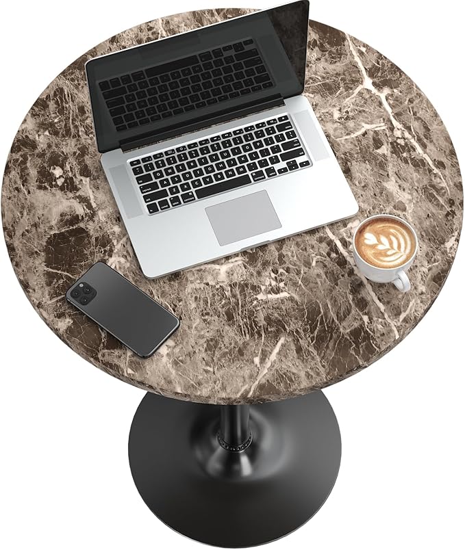 Furmax Bistro Pub Table Round Bar Height Cocktail Table for Home Bar, Round Bar Tables for Party, Dining Room, Living Room and Wedding, Metal Base MDF Top Obsidian, 40.6 Inch Height (2, Faux Marble) Furmax