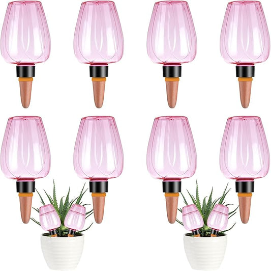 8 Pcs Plant Watering Globes Self Watering Planter Insert Plants Top Fill Water Device Plastic Water Bulbs Slow Release Terracotta for Plants, Pink Rootora