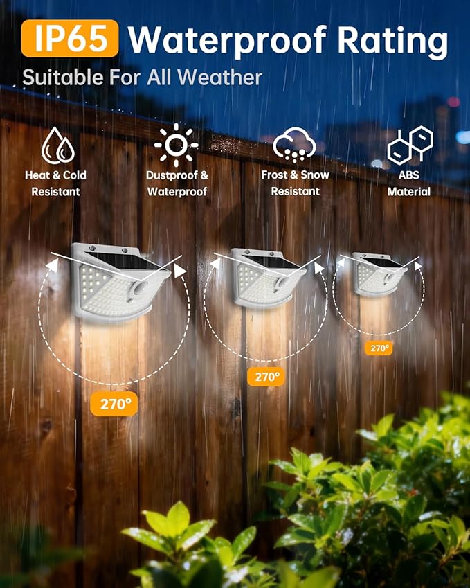 Aootek New Solar Motion Sensor Lights 120 LEDs with Lights Reflector,270° Wide Angle, IP65 Waterproof, Step Lights for Front Door, Yard, Garage, Deck (White, Daylight White, 6-Pack) Lightupeveryconer