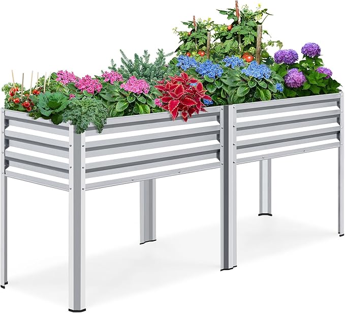 King Bird Raised Garden Bed with Legs Galvanized Large Elevated Planter Box for Backyard, Patio, Balcony, 600lb Capacity, Silver 70.9x22.8x31.5 in KINGBIRD