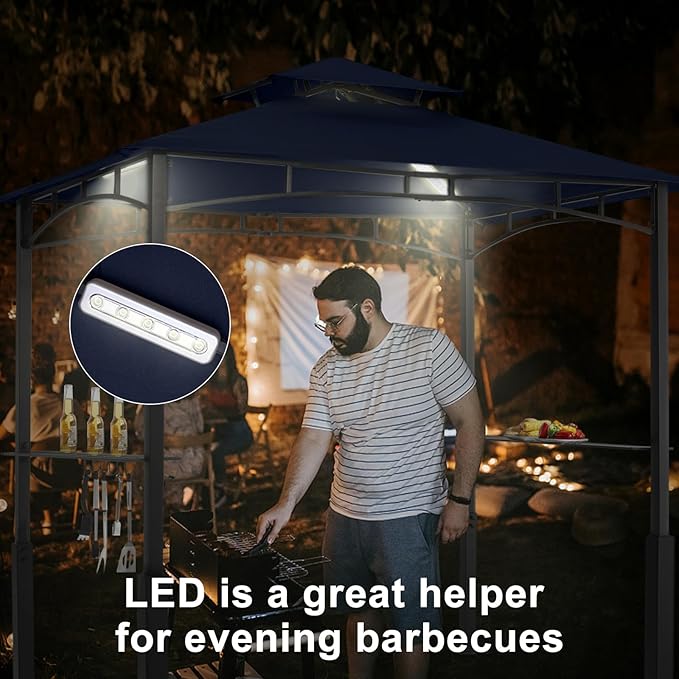 ABCCANOPY 8x5 Grill Gazebo - Outdoor BBQ Canopy Shelter with Led Light for Patio Backyard Grilling (Navy Blue) ABCCANOPY