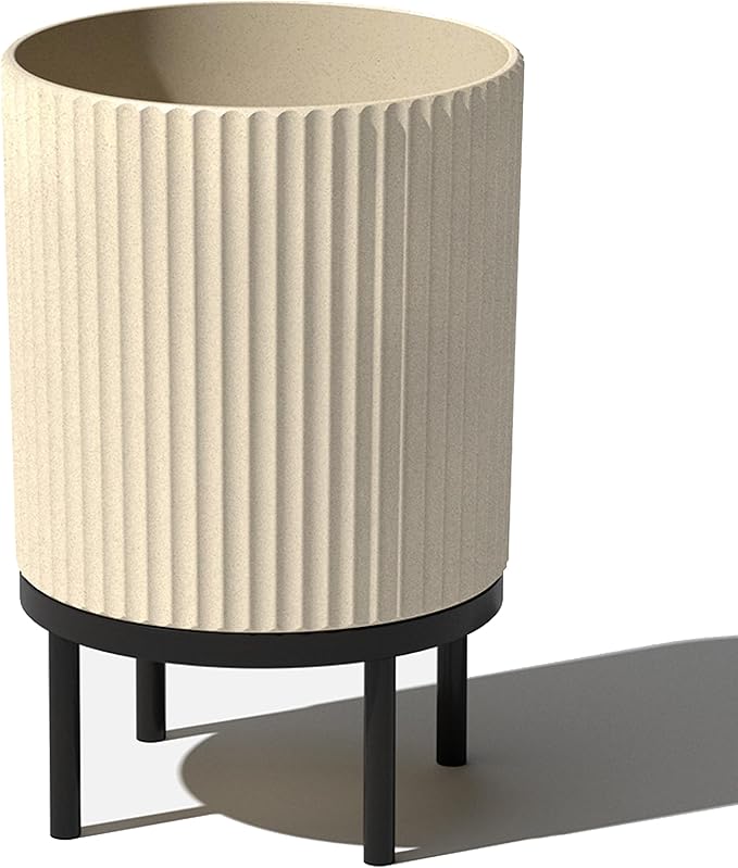 Veradek Demi Series Round Planter w/ Stand for Porch/Patio | Durable Plastic-Concrete & Wooden Stand | Modern Décor for Tall Plants, Flowers VeradekOutdoor