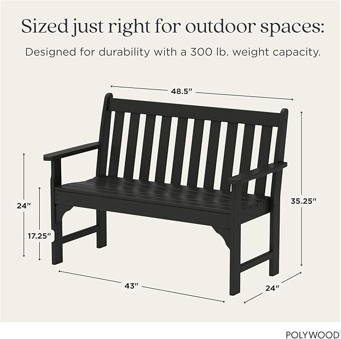 POLYWOOD GNB48BL Vineyard 48" Bench, Black POLYWOOD