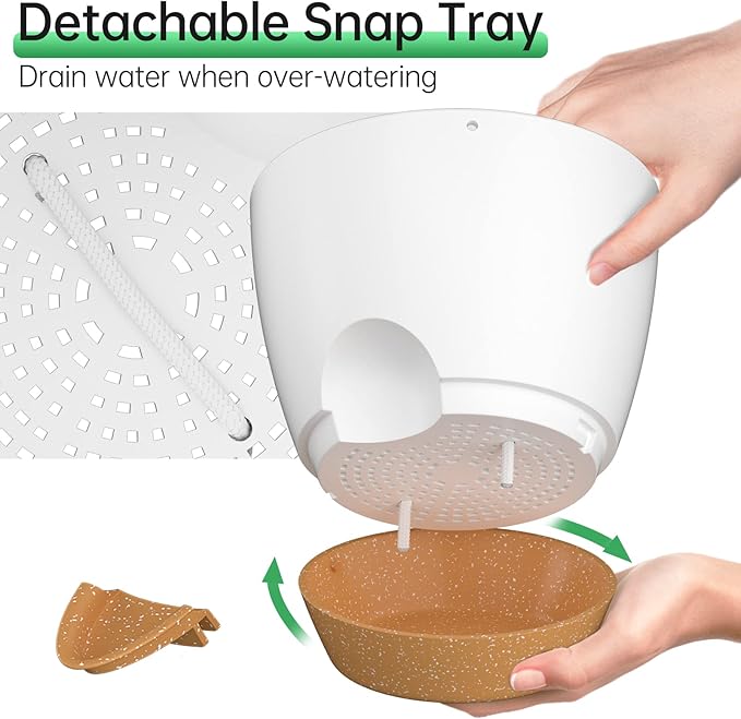 ZMTECH 8 Inch Hanging Planters for Indoor Outdoor Plants, 2 Pack Self Watering Hanging Plant Pots with Drainage Holes and Removable Saucer, Plastic Flower Hanging Pots with Watering Lip (White) HighQualityGardeningTools