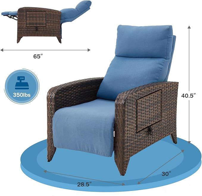 Outdoor Recliner Chairs Set of 2 Reclining Patio Chairs with Adjustable Back and Extended Footrest Wicker Rattan Recliner Chairs with Flip Table and Removable Cushion zzw
