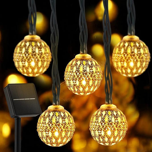 Brightown Solar Moroccan String Lights Outdoor 60 LED 36 Ft Globe Fairy Lights with 8 Lighting Modes, Waterproof Solar Powered String Lights for Garden Yard Gazebos Camping Party Holiday (Warm White) Brightown