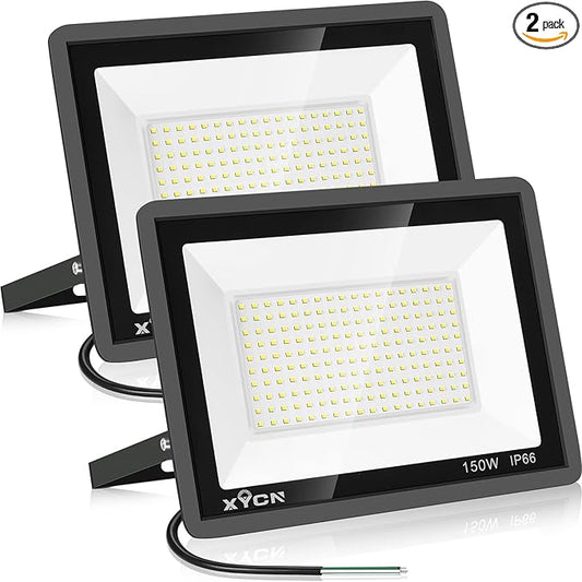 150W LED Flood Light Outdoor,2 Pack 15500LM Super Bright Security Light,IP66 Waterproof Floodlight,5000K Daylight White LED Exterior for Basketball Court, Stadium, Playground XYCN