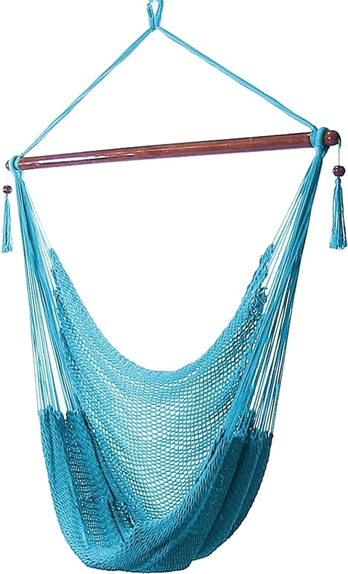 Sunnydaze Outdoor Hammock Chair Swing - Hanging Hammock Swing - Hanging Reading Chair - Soft-Spun Polyester Rope - Caribbean XL - Sky Blue SunnydazeDecor