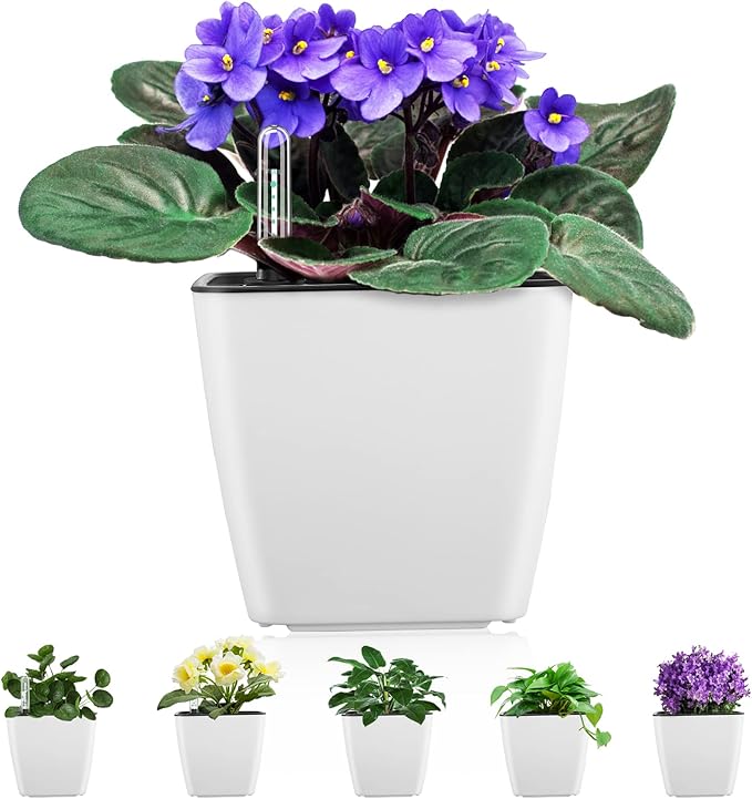 Self Watering Planters for Indoor Plants : 5 inch 6 Pack White Planter with Water Level Indicator African Violet Self Watering Flower Pot for Herb pots GsGardenSpecialty