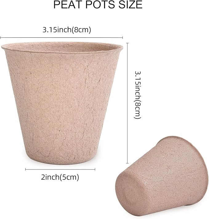 JERIA 50-Pack 3.15 Inch Peat Pots for Seedling with 50 Pcs Plant Labels,Outdoor Garden Germination Nursery Pots,Biodegradable Seed Starter Pots Kits JERIA