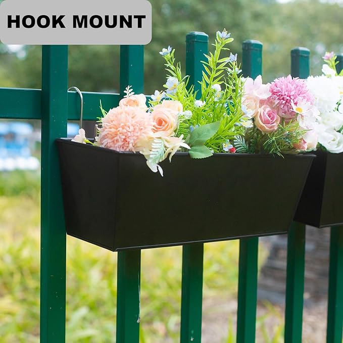 Wall Hanging Planters for Outdoor Plants 16 Inch Large Metal Fence Pots with Hooks for Outside Garden Balcony Plants 3PCS（Black） Holensun