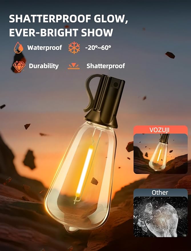 Outdoor Patio String Lights 100ft: ST38 LED Shatterproof Bulbs 3 Modes Button Control - Waterproof Connectable Lights - Wedding Bistro Party Gazebo Backyard Decorative Vozuji