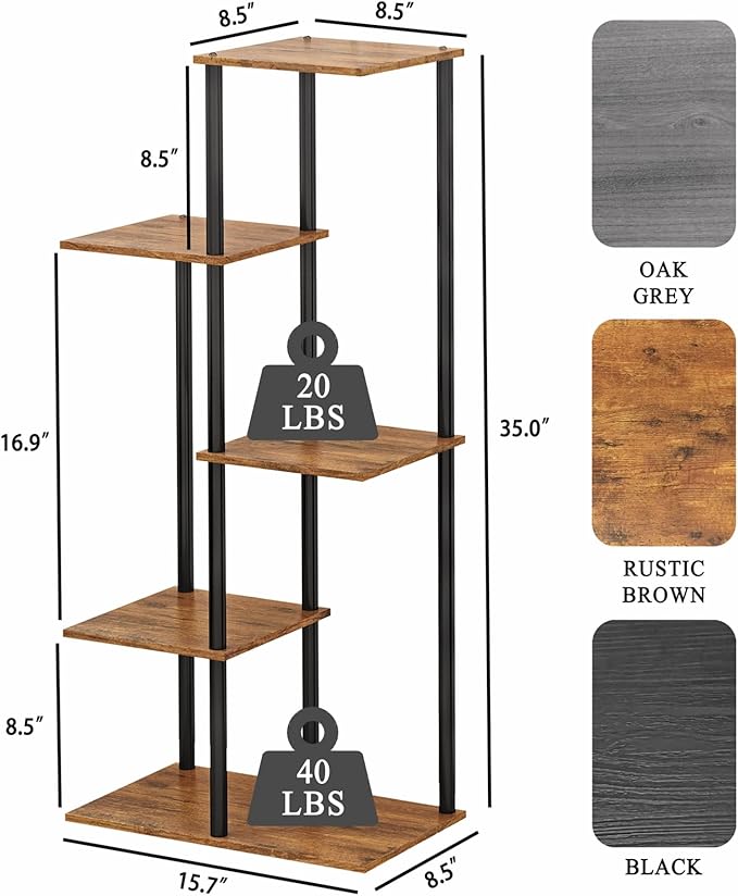 Plant Stand Indoor 5 Tier 6 Potted Metal Wood Plant Shelf, Multiple Flower Pots Corner Tall Plant Holder Stands for Living Room Balcony Bedroom, Rustic Brown GreenLivingSpaces