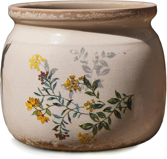 Vintage Ceramic Ice Crack Flower Pot with Drainage Holes, Country Rustic Planters for Indoor and Outdoor,Tuscan Decor,Home,Living Room, Garden Decor, Gardening Gift (English) Dosayes