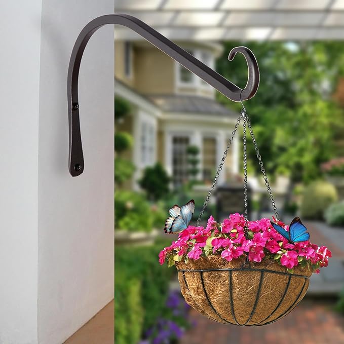 11 inch Plant Hanger, Sturdy Hanging Plant Bracket Outdoor, Hanging Plant Wall Hook Heavy Duty, for Hanging Bird Feeders, Planters, Lanterns, Wind Chimes, Indoor/Outdoor Use, Black, Set of 2 YELOKIE