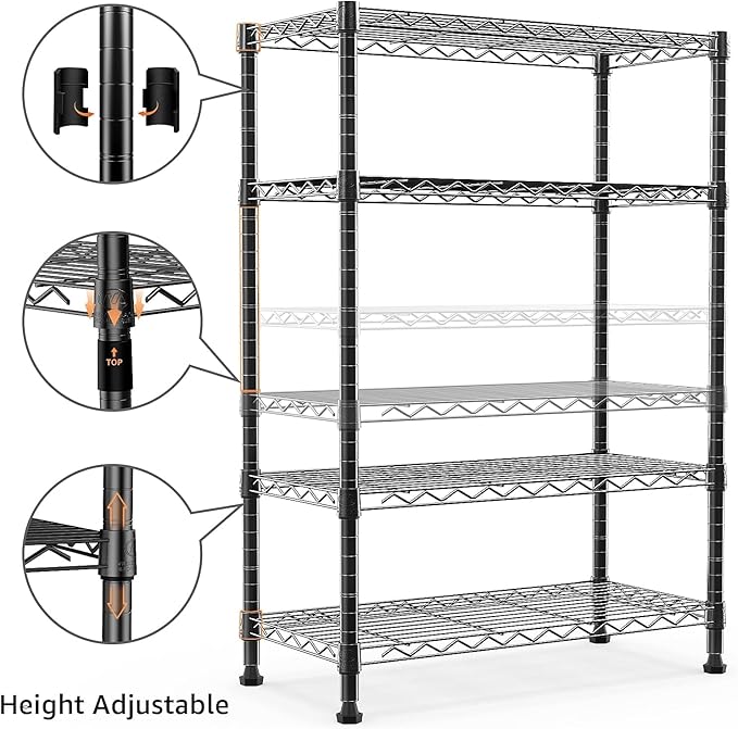 Xcity Storage Shelves, 4 Tier Heavy Duty Metal Shelving Unit, 1600 LBS Capacity Adjustable Steel Wire Shelf Organizer for Pantry, Kitchen, Garage, 14" D x 36" W x 54" H, Black Rootora