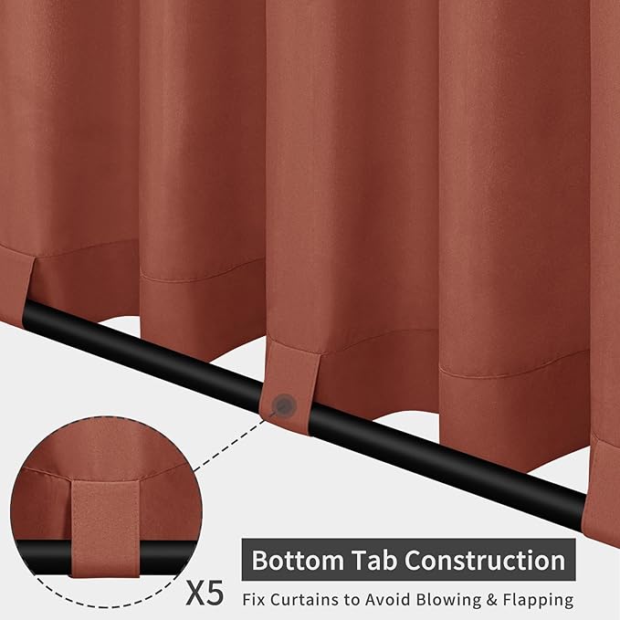 Easy-Going Outdoor Patio Curtains Detachable Tab Top Windproof Weatherproof Curtain for Cabana, Porch, Pergola and Gazebo, Tab Bottom Drape, 2 Panels, 110W x 108L inch, Terra Red Easy-Going