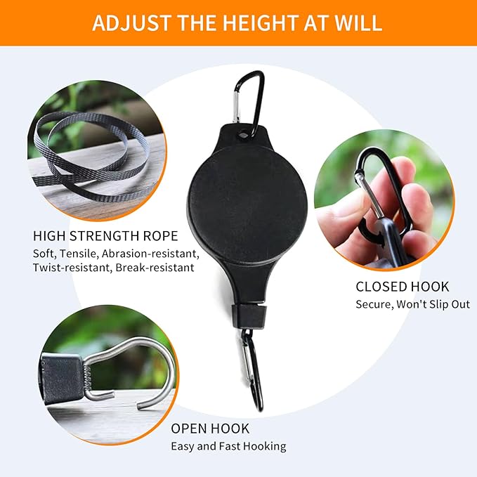 4PCS Plant Pulley Retractable Pulley Plant Hanger Hanging Flower Basket Hook Adjustable Retractable Plant Pulley Hangers - Versatile Height Hooks for Hanging Baskets, Flower Pots, and Bird Feeders HOGXUAE
