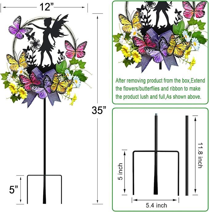 Solar Fairy Garden Decor, Silhouette Fairy with Butterflies Garden Stake,Waterproof for Outside,Walkway,Yard,Lawn,Patio HokfirmHomeDecorGarden