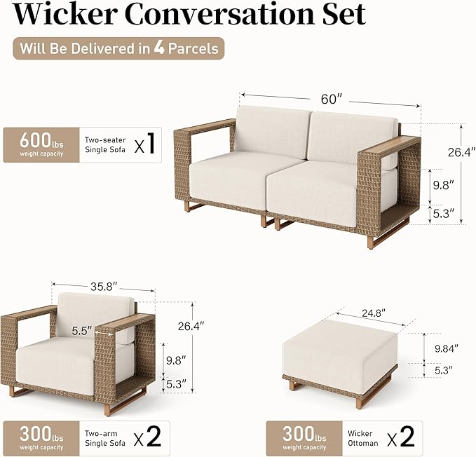 Sectional Outdoor Patio Furniture,Outdoor Rattan Wicker Sectional Sofa with 10''Ultra-Thick Cushions,All Weather Patio Conversation Set for Lawn Garden Backyard,Beige SUNSHINEVALLEY