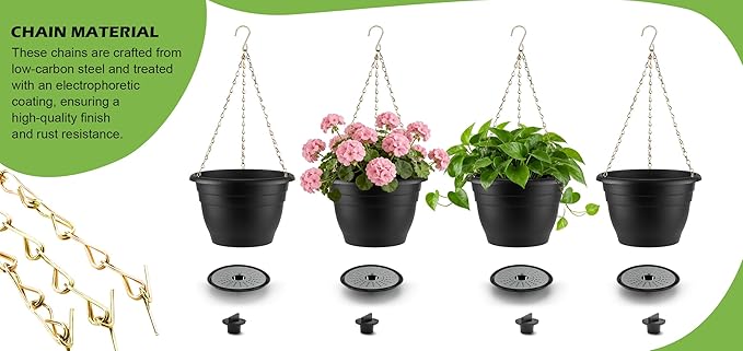 Hanging Planters 11 Inch, 3 Pcs Flower Pots with Drainage Hole, Self Watering Hanging Basket for Indoor Outdoor Plants, Decor, Black RooTrimmer
