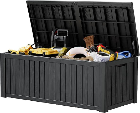 Outdoor Storage Box, Resin Deck Boxes Indoor and outdoor, Waterproof Storage Box Lockable Lid (Black,200 Gallon) NBYSGO