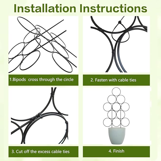 Trellis for Climbing Plants Indoor,4 Pack Stackable Garden Trellis for Potted Plant Support, 15.7 Inch Small Houseplant Metal Wire Trellis for Vine Ivy Rose Plant Trellis (Black) IAGarden