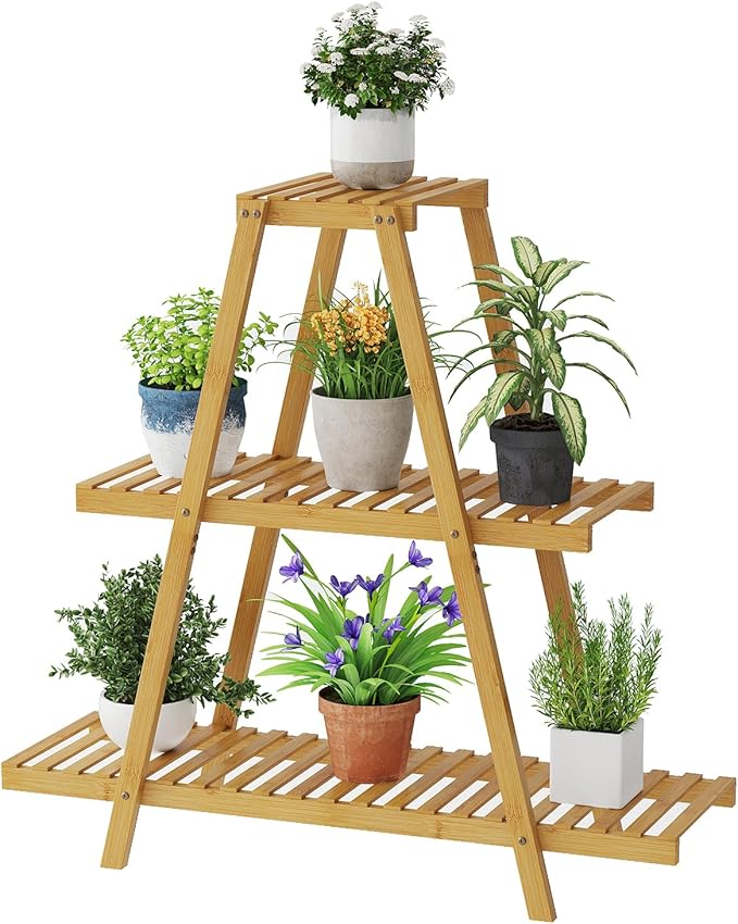 Plant Stand For Indoor Outdoor Tiered Plant Shelf 3 Tier 8 Potted Bamboo Flower Holder Ladder Rack For Multiple Triangle Table Plant Pot Stand (Natural) LifeTakesaDifferentTurn
