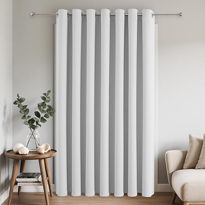 Joydeco Blackout Patio Sliding Door Curtains 84 Inches Long, Grommet Privacy Room Divider Curtains, Extra Wide Thermal Blackout Drapes for Bedroom Living Room (Greyish White 100Wx84L, 1 Panel) JOYDECO