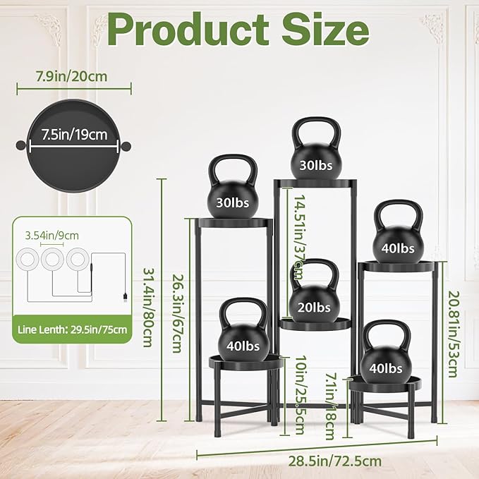 iDavosic.ly Plant Stand Indoor with Grow Light, 6 Tier Corner Metal Flower Display Holder Shelf, Easy Assembly Folding Tall Orchid Rack for Patio Balcony Porch Garden Living Room House, Black iDavosicly