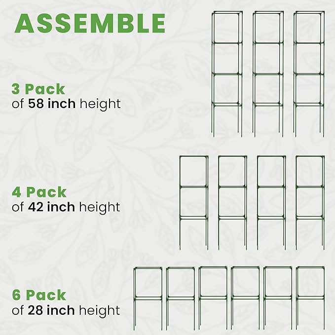 Tomato Cage Square - Large Trellis Stakes and Plant Support Structures for Vegetables and Climbing Plants - Tall Tomato Cages for Garden, Pots, Raised Garden Bed Outdoor Supplies (3 Pack - Up to 58") K-BRANDS