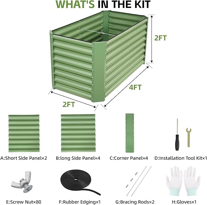 4x2x2ft Raised Garden Bed - Galvanized Deep Root Planter Boxes Outdoor with Wing Nuts and Safety Edges for Gardening Vegetables, Flowers, Herbs, Succulents - Olive Green GoCampDirect