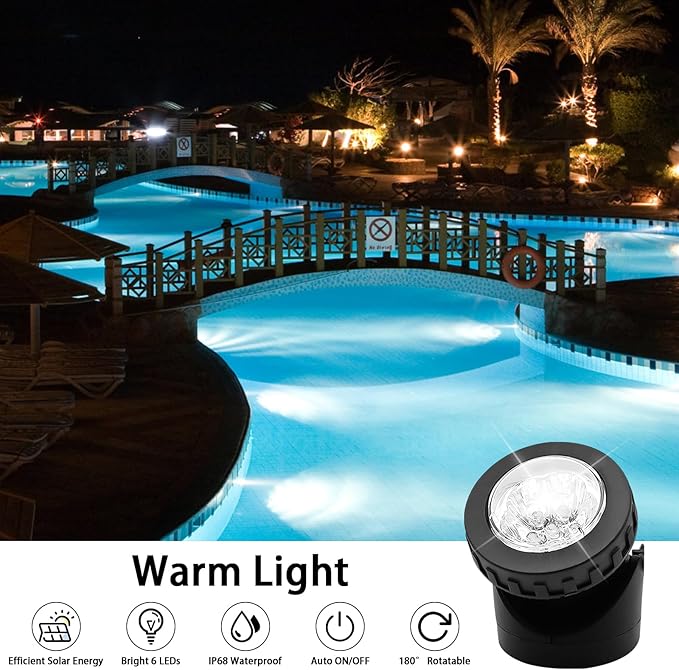 AVEKI Solar Pond Spotlights, 12 LED Solar Underwater Lights with Dual Head Waterproof Submarine Landscape Spotlight Security Lighting for Outdoor Patio Ganden Fountain Pond… (White, Single Head) AVEKI