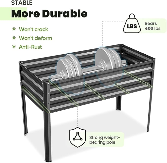 KING BIRD Large Raised Garden Bed with Netting Galvanized Elevated Planter Box with Legs 48×24×56 in for Backyard, Patio, Balcony, 400lb Capacity, Dark Grey KINGBIRD