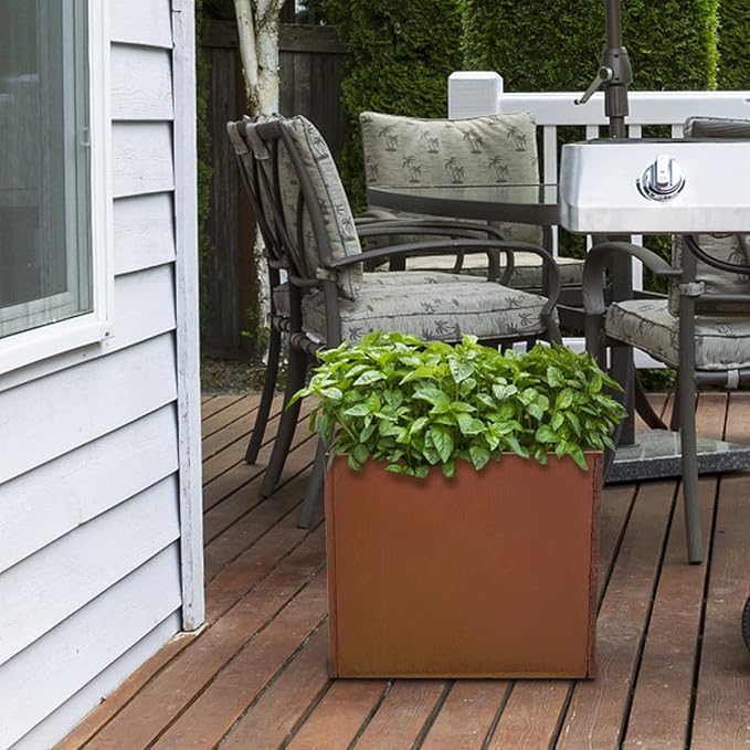 Corten Steel Planter Box Metal Planters Square Outdoor Steel Planter Cube Rustic Flower Pot 16 Inch for Commercial Residential Garden Patio and Backyard GZGNEEVL